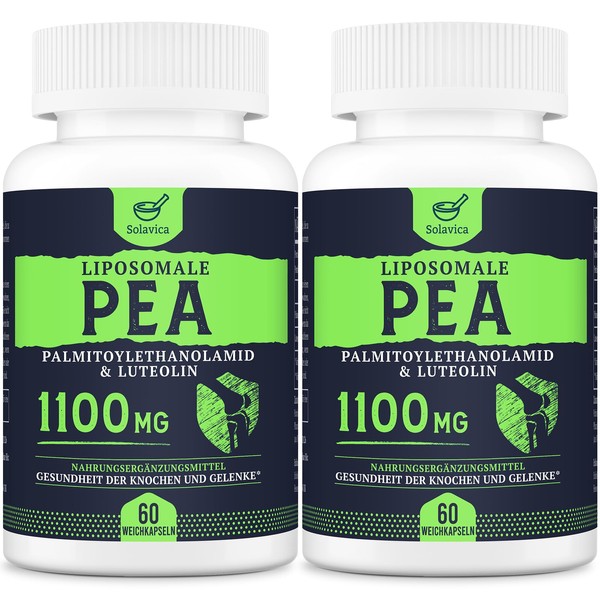 Liposomal Palmitoylethanolamide (PEA) 1100 mg with Luteolin, Micronised PEA - High Purity, Super Absorption and Optimal Effectiveness, 60 Softgels (Pack of 2)