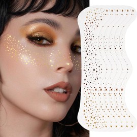 Glitter Freckles Face Tattoo - 6 Pcs Sparkle Glitter Freckles - Temporary Tattoos Sticker Waterproof - Gold Face freckles glitter For Women Festival Makeup Rave (Star Pattern)