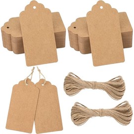 jijAcraft Pack of 200 Large Kraft Paper Gift Tags 5 x 10 cm, Hanging Labels with Jute String for Gift Wrapping, Bookmarks, Wedding, Christmas (Brown)
