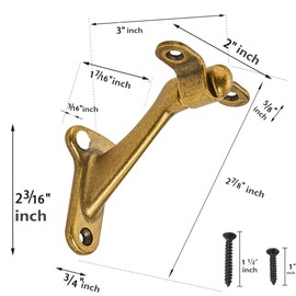 khtumeware 6 Pack 3 Inch Antique Brass Hand Rail Bracket Heavy Duty Hardware for Stairways, Home or Office Vintage Stair Support Handrail Brackets