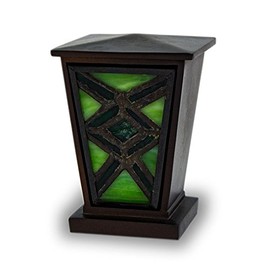 OneWorld Memorials Mission Style Stained Glass Keepsake Urns - Extra Small - Holds Up to 3 Cubic Inches of Ashes - Emerald Green Cremation Urn for Ashes