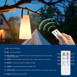Portable Outdoor Table Lamp, Cordless Rechargeable Outdoor Table Lanterns RGB LED Lights with Remote, IP44 Water-Resistant Battery Operated Hanging Lamp for Patio Garden Camping Dining Room
