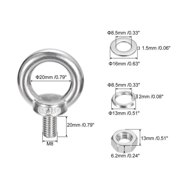 QUARKZMAN 4 Sets M8 x 20 mm Eye Bolt with