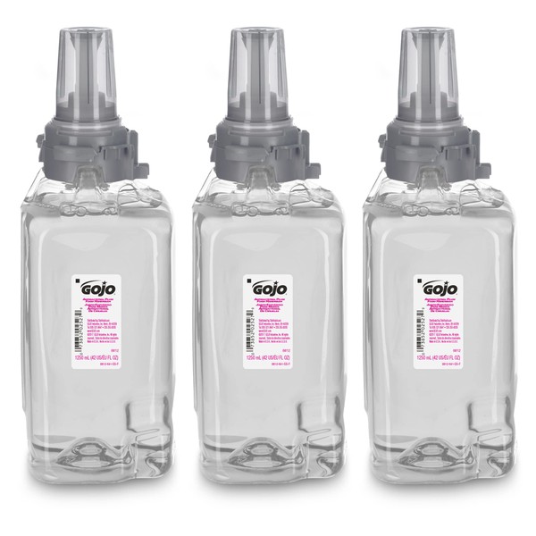 Gojo Antibacterial Foam Handwash, Plum Fragrance, 1250 mL Soap Refill ADX-12 Push-Style Dispenser (Pack of 3) - 8812-03