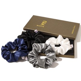 Scrunchies Hair Ties Silk Scrunchy for Girls Women Cute Hairties Scrunchy For Thick Curl Hair No Crease Hair Accessories Soft Ropes Ponytail Holder No Hurt Your Hair (White Black Navy Gray)