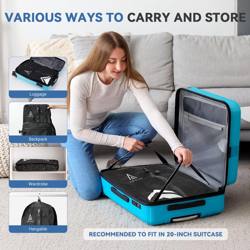 Arxus Airless Travel Vacuum Bags with Pump, 2 Packing Cubes