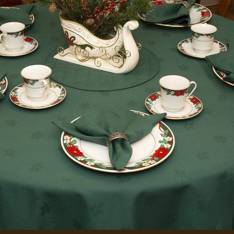 Sweet Pea Linens Solid Green Jacquard 90 inch Round Table