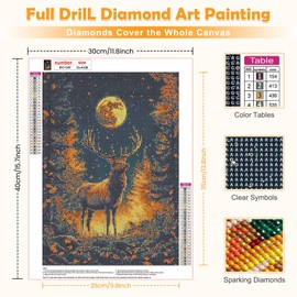 MOGTAA Deer Diamond Painting Kits for Adults Beginners, DIY 5D Starry Night Diamond Art Kits, Full Round Drill Diamond Dots Crystal Craft Kits for Home Decor Gifts 12x16 inch