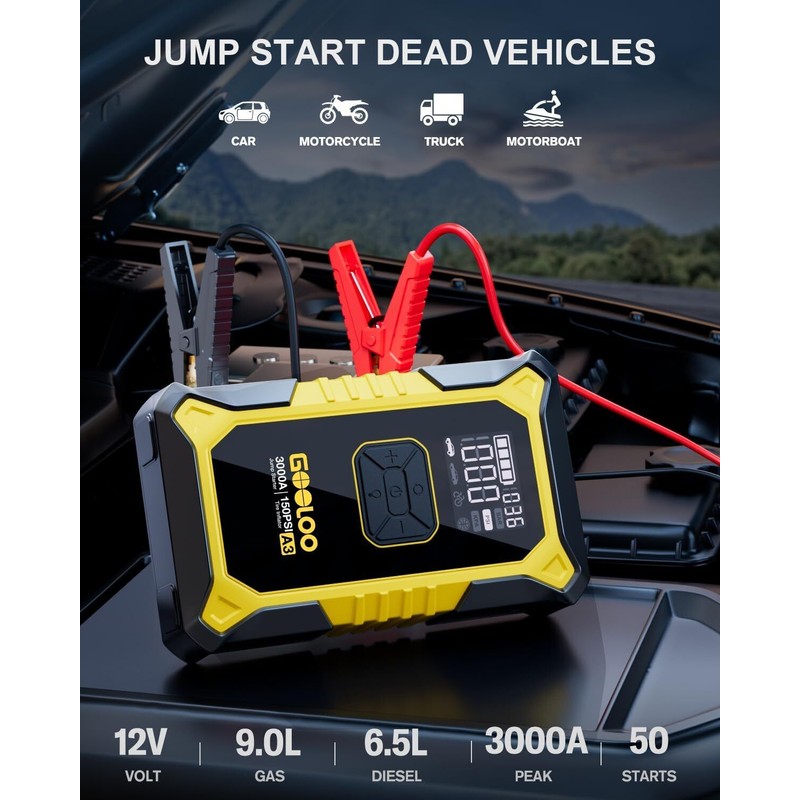 GOOLOO A3 Jump Starter with Air Compressor 3000A Portable Car