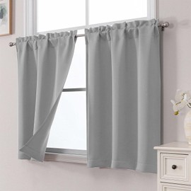 WelvetBLK Silver Grey Cafe Blackout Curtains Tier 36 Inch Length 2 Panels, Soft Solid Thermal Insulated Room Darkening Small Kitchen Window Curtains Over Sink for Bathroom, Silver Grey, Each 30"Wx36"L