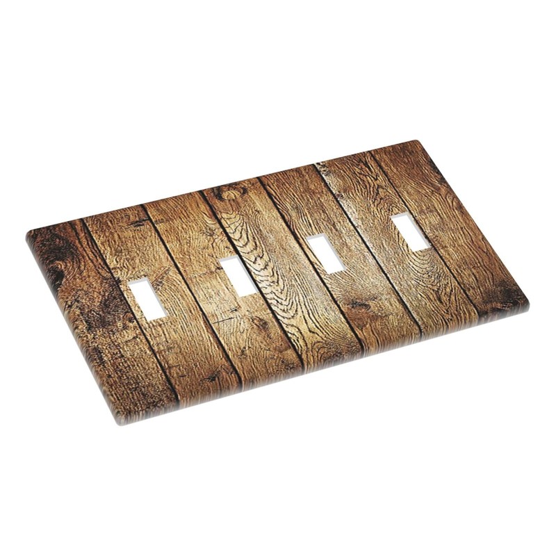 Rustic Brown Wood Natural Wooden Light Switch Covers Quad Toggle