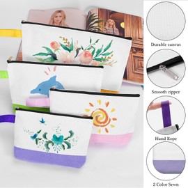 Sinzip 10 Pieces Cotton Canvas Makeup Bag with Bottom and Strap, Multi-Purpose Cosmetic Bag with Zipper Travel Toiletry Pouch, Blank DIY Craft Bag (Multicolor 03, M)