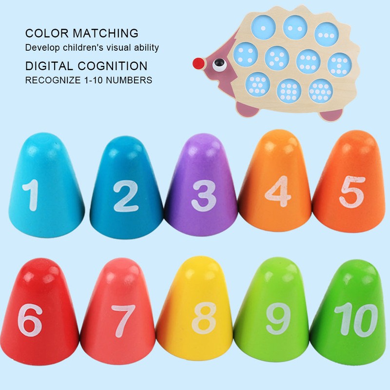 Children Wood Math Number Counting Matching Game Hedgehog Shaped Puzzle