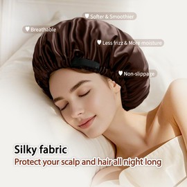 NVNAN Silk Bonnet for Sleeping Women,Adjustable Satin Bonnet for Women Curly Natural Hair,Double Layer Anti Frizz Soft Sleep Cap.