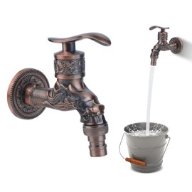Faucet Garden Antique Brass Faucet: HOMURY Sink Faucets Zinc Alloy Copper Valve Brass Tap 1/2 Inch Embossed Design for Bathroom Home Outdoor Garden Red