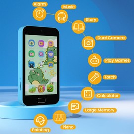 Kids Smart Phone for Boys,4.0" Touchscreen Dual Camera Cell Phone,Toddler Learning & Education Dinosaur Toys Birthday Gifts for Ages 3 Up,Holographic Pyramid,Music Player,32GB(Blue)