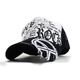 Mesh Cap, Men's, Women's, Hat, Cap, Men's, American Casual, Zipper, Ring, Biker, Large Size, Large Size, Popular, Trend, Stylish, Cool, Father's Day Gift, Gift, black white (rock), Free size