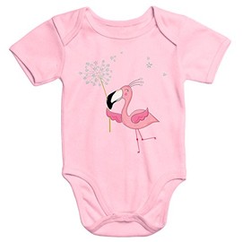 MoonWorks Short Sleeve Baby Bodysuit with Flamingo Print and Dandelion Organic Cotton, Flamingo Dandelion Pink