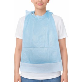 EMYU Bavaglino usa e getta con tasca di raccolta – 50 pezzi – blu – protezione impermeabile – ideale per anziani e cura – ca. 640 x 370 mm