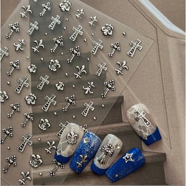 Chong Chong Market High Quality Nail Art Sticker Goth Punk Cross Vintage Luxury Style, 1 Piece, Silver Chrome Cross / 총총마켓 고퀄리티 네일 아트 스티커 고스 펑크 십자가 빈티지 명품 스타일, 1개, 실버 크롬 크로스