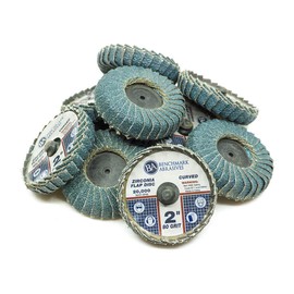 Benchmark Abrasives 2" Quick Change Zirconia Curved Flap Disc Grinding Wheel with Male R-Type Back Design - Finishing, Deburring of Irregular Surfaces - for Die Grinder & More (10 Pack) 80 Grit