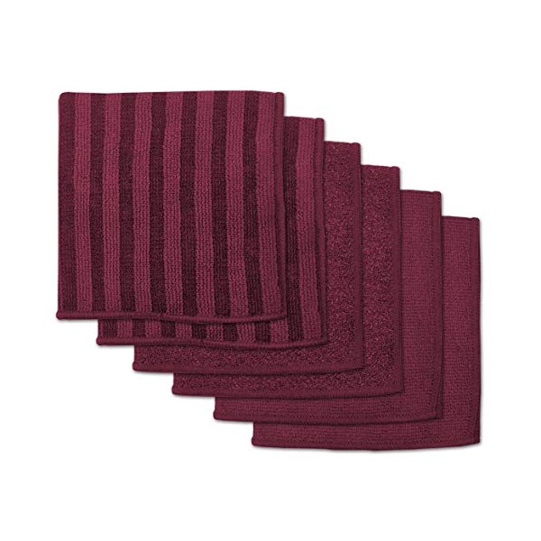 DII Microfiber Multi Purpose Cloths for Dishes, Stainless Steel and Glass for Cleaning, Drying and Polishing,12x12 (Set of 6) - Wine