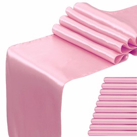 WENSINL Satin Pink Table Runner 12 x 108 Inches Pack of 10 Long Table Runner for Party Wedding Birthday Anniversary Christmas Decorations