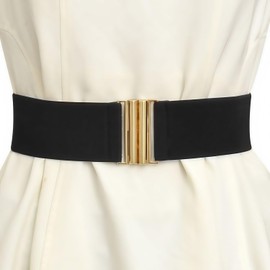 Zhenghebuy Wide Elastic Waist Belts for Women,Vintage Fashion Retro Adjustable Belt,Ladies Waistband for Dresses with Gold Buckle,Retro 50's Style Belt(Black)