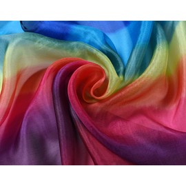 Invisible World Women's 100% Mulberry Silk Scarf Long Hand Painted Rainbow