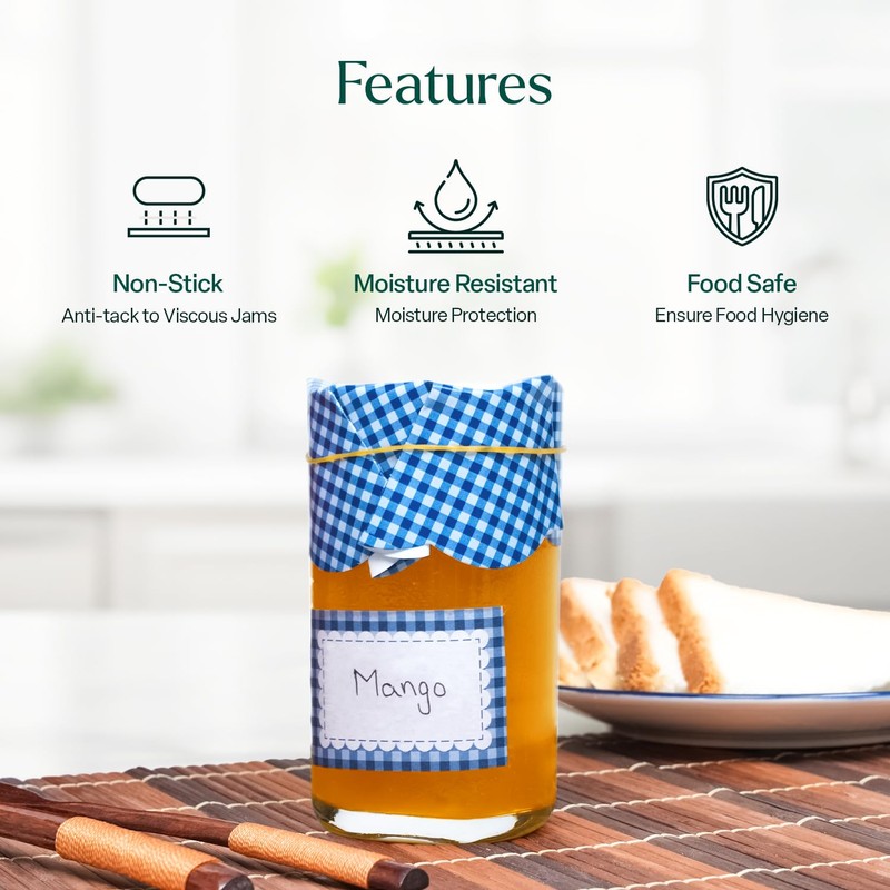 Jam Pot Covers (1lb) with Elastic Rubber Bands & Labels