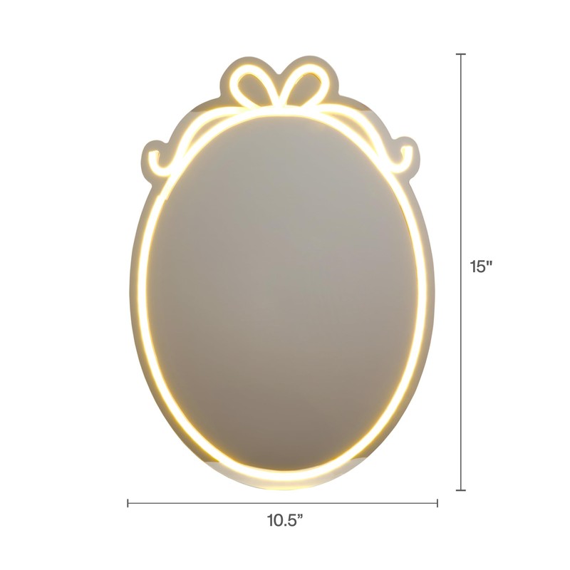 Melannco Oval Shaped Mirror with Bow Design in Neon LED