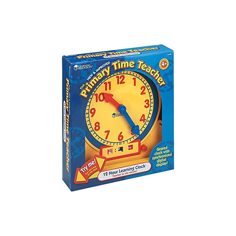 Learning Resources Primary Time Teacher 12-Hour Learning Clock, Teaching Clocks