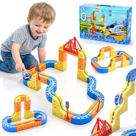 WUPIOS Electric Train Set for Kids 3 4 5 6 7 8, 3D Flexible Race Track 83 PCS Car Track for Toddlers 3-5, Magnetic Track Car Toys Gravity Defying Train Track Stem Learning Toy Gift Cube Track