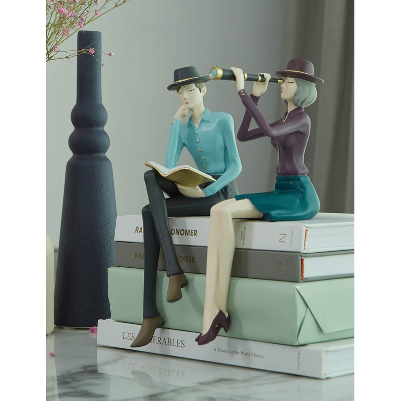 HAUCOZE Modern Home Decor Sculpture Reading Man Figurine Statue Table