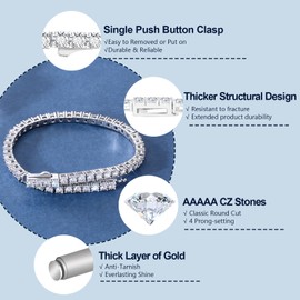 KRKC&CO 4mm Tennis Bracelet for Women Men, 14k Gold/White Gold Bracelets, Iced Out 5A Cubic Zirconia Stones, Bridal Wedding Jewelry for Her（white gold-7in)