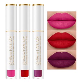 HANLADY Dark Red Pink Berry Lipstick 3Pc Long Lasting Lipsticks for Women Pigmented Smudgeproof Transferproof Vegan Cruelty Free Lip Color, A66/44/48