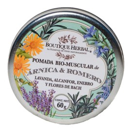 Pomada muscular natural de árnica y romero para aliviar dolor y lesiones, con masaje suave.