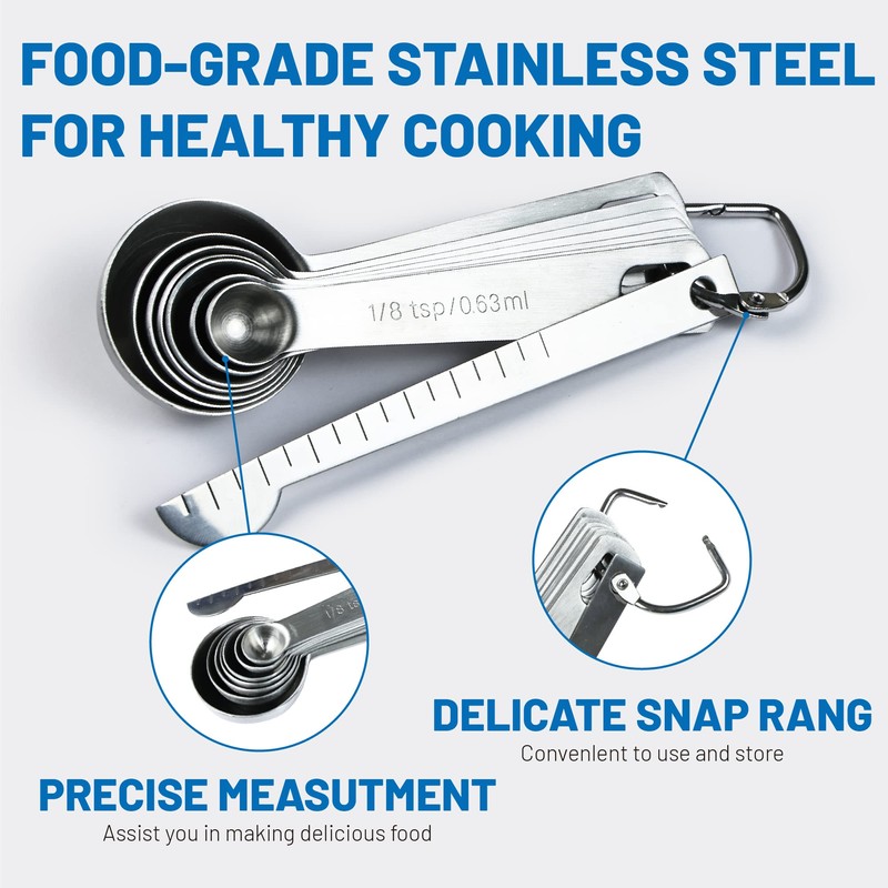 8PCS Measuring Spoons, Premium Heavy Duty 18/8 Stainless Steel Measuring