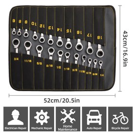 GRENPRO Ratcheting Wrench Set, Combination Wrench Set, 22-Piece SAE & Metric and Standard, 72Th Long Open End, 1/4" to 3/4" & 6-18mm, Organizer With Roll Up Pouch, CR-V Socket Mechanic Hand Tools Sets