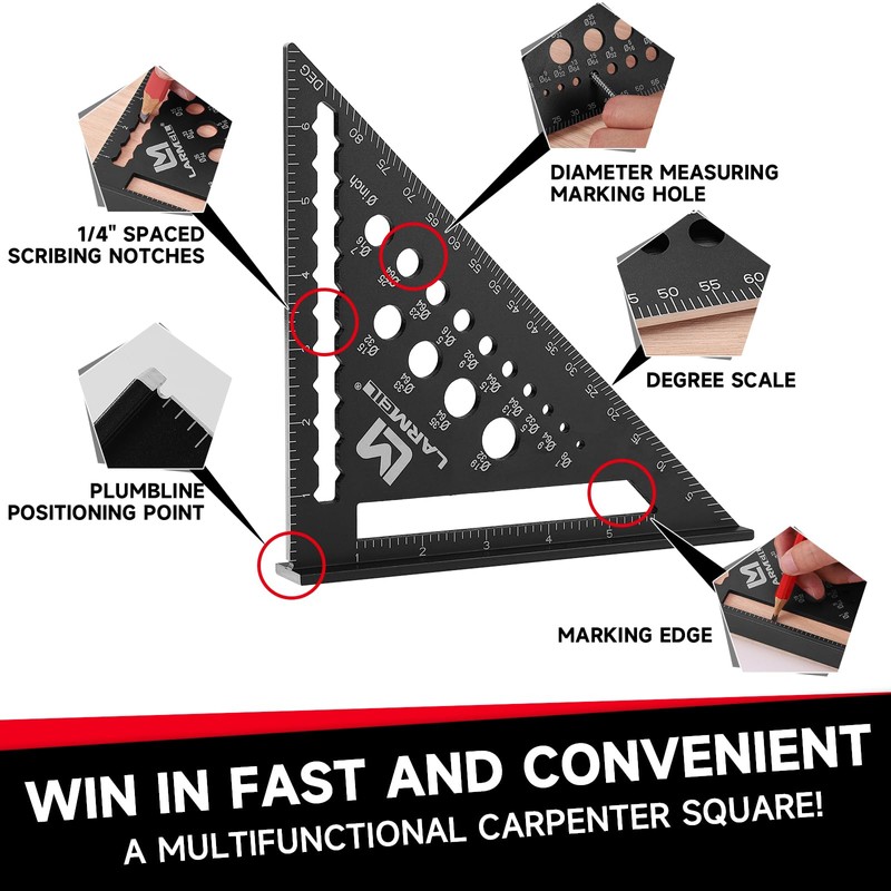 LARMEIL 12 Inch Framing Carpenter Square, Woodworking Square Ruler, Try