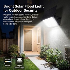 JUMGUN Solar Flood Lights Outdoor, Dusk to Dawn Solar Security Light, Bright 6500K Solar Powered Outdoor Light, IP65 Waterproof Wall Mounted Flood Light for Front Door, Porch, Yard, Fence, Garden
