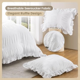 QUIETSEA Full Comforter Set Seersucker 7 Pieces Luxury Ruffle Bed in a Bag Full Size for All Season White Bedding Set with Comforter, Pillowcases, Flat Sheet, Fitted Sheet and Pillow Shams