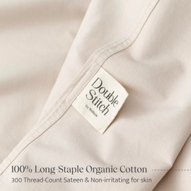 Double Stitch 100% Organic Cotton Sheet Set Cal King - 300 TC Luxury Hotel Sateen Weave, GOTS Certified Long Staple Cotton, Made in India, 1 Fitted Sheet, 1 Flat Sheet, 2 Pillowcases, Oat