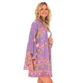 SHU-SHI Womens Kimono Cardigan Sheer Loose Open Front Short Beach Coverup Casual
