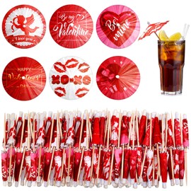 Chengu 300 Pcs Valentine's Day Cocktail Umbrellas for Drinks Valentine's Day Decoration Fruit Toothpicks Drink Umbrellas Cocktail Picks Paper Cupcake Topper Sticks for Party Appetizers Restaurant Bar