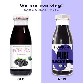 Pomona Organic Blackberry Juice (Pack Of 12), Cold Pressed USDA Organic Juices, 100% Blackberries, No Added Sugar, Not From Concentrate, Vegan, Kosher, Non GMO, Pasteurized, 8.4 Oz Glass Bottles