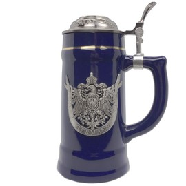 Beer Mug Medieval Eagle Cobalt Blue Metal Medallion Bar Gifts for Men Lidded Beer Stein by E.H.G. | .75 Liter