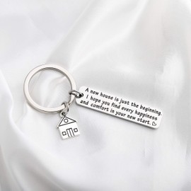 FUSTMW New Home Keychain Gifts House Warming Gift First Home Gift Realtor Closing Jewelry Sweet Home Keyring New Home Owner Gifts (silver)