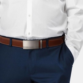 SANSTHS Men's Belts Leather Ratchet, Brown Dress Belts for Men with Adjustable Slide Buckle Christmas Gift Belt for Him