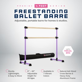 VITA Barre Portable Freestanding Double Ballet Barre, Prodigy, 4 Ft Bars, Purple, Wood, with Bag | Adjustable Height, USA Made, Home or Gym Exercise Equipment for Kids & Adults | Dance, Fitness